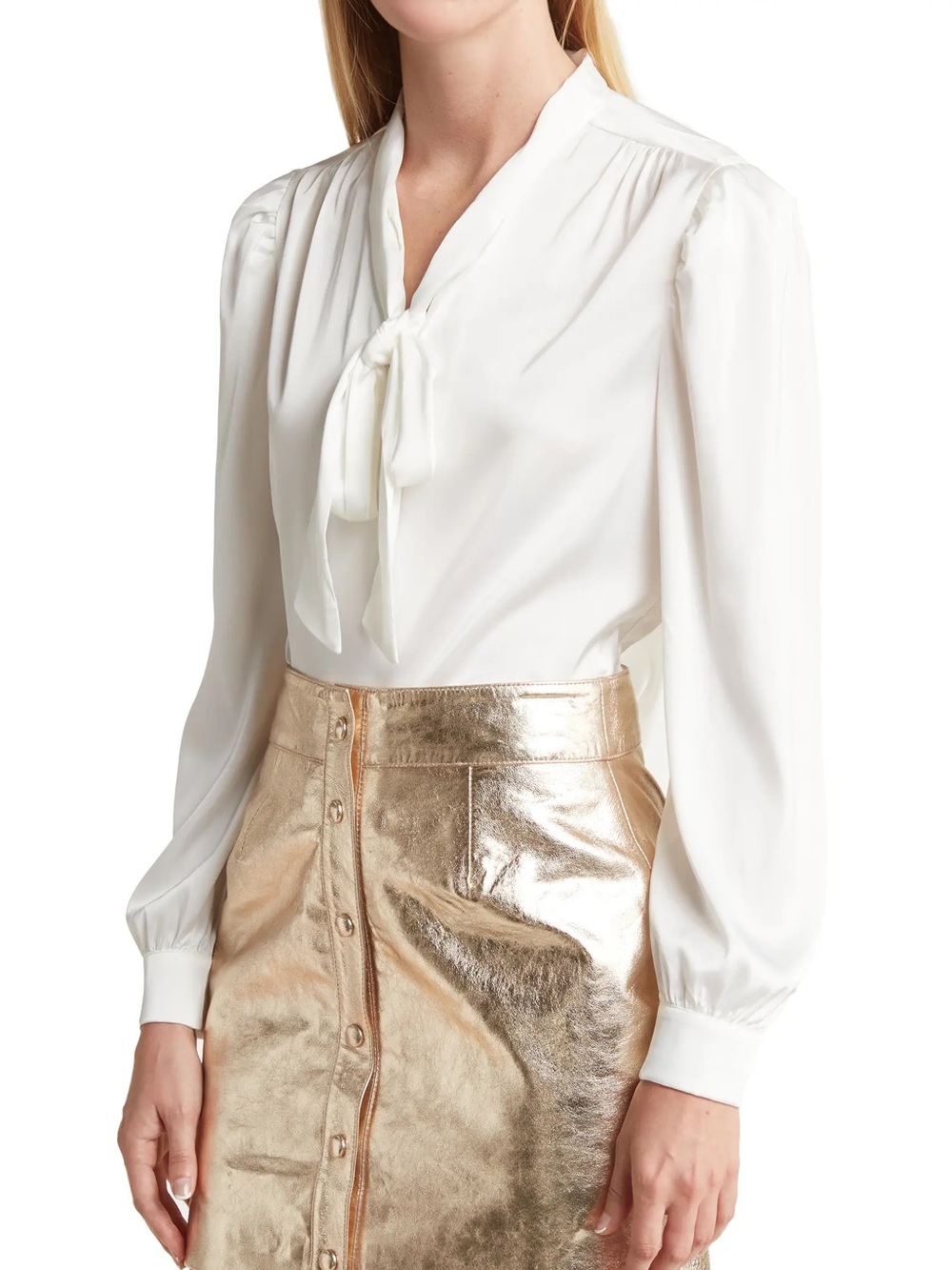 Duchess Long Sleeve Satin Necktie Blouse by Walter Baker - size M